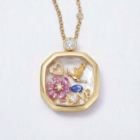 Vintage Square Zircon Glass Locket Pendant Necklace for DIY