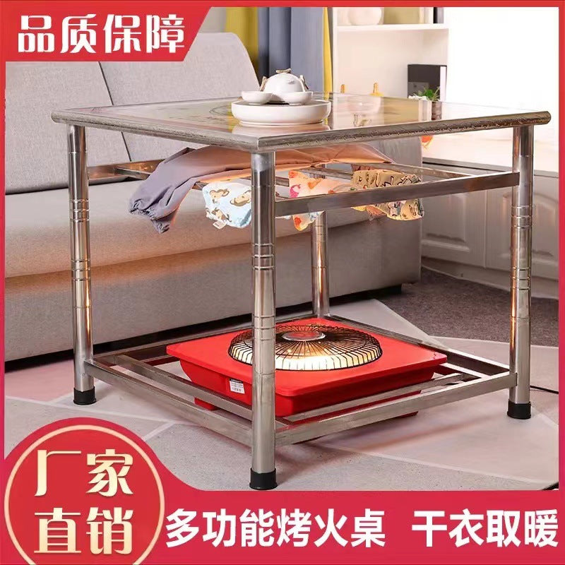 Foldable Stainless Steel Square Dining Table with Integrated Heating for Winter