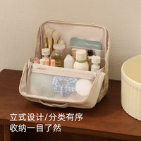 Portable Standing Makeup Bag with Brush Holder, Large Capacity Waterproof Cosmetic Organizer for Travel