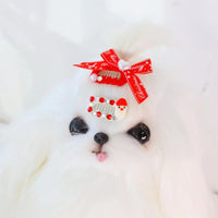 Christmas Pet Hair Bow Clips with Rhinestones and Pearls for Small Dogs