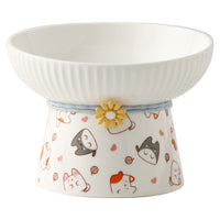 Ceramic Pet Bowl for Cats and Small Dogs, Elevated Tilted Design for Neck Protection, Anti-Spill Food and Water Dish