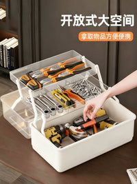 Multi-functional 3-Layer Foldable Tool Box with Compartments for Hardware Storage and Auto Repair