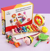 Wooden Orff Musical Instrument Set for Toddlers, Early Education Percussion Toys with Xylophone and Rattles
