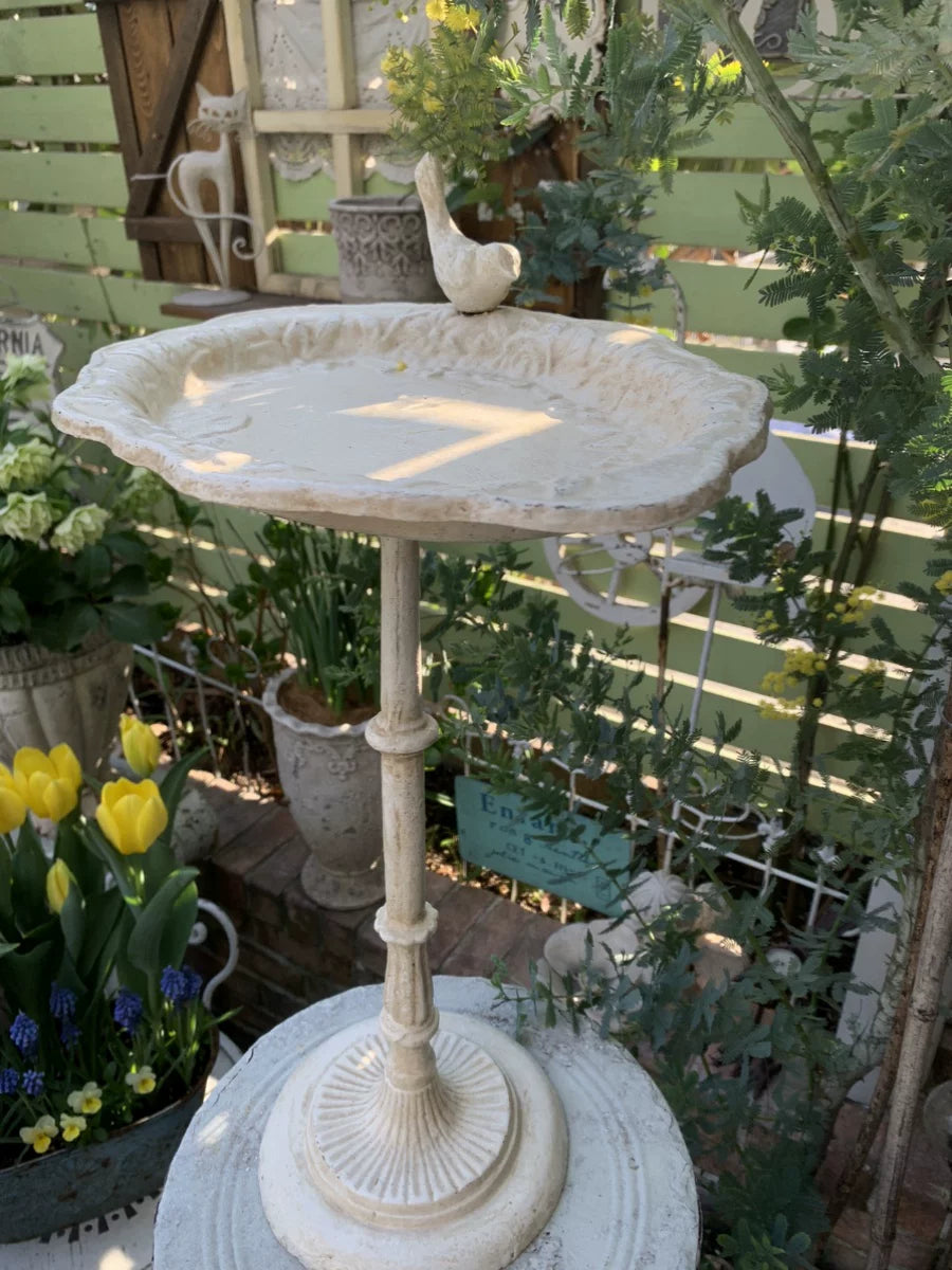 Vintage Cast Iron Rose Bird Bath Feeder Tray Garden Decor