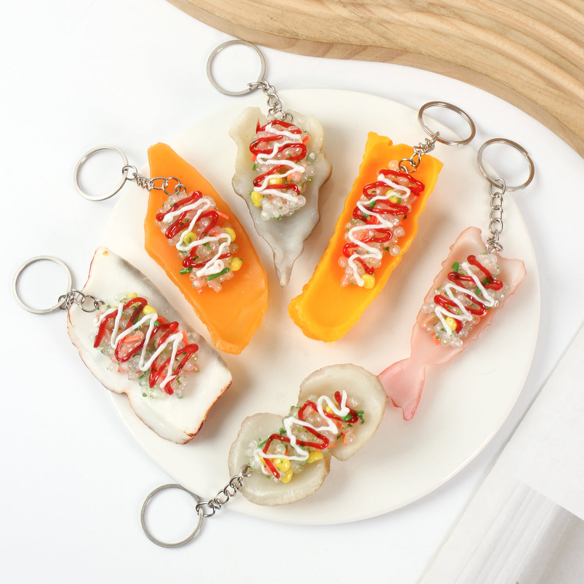 Realistic Japanese Sushi Food Keychain - Miniature Salad Sauce Eel Shrimp Sushi Model for Restaurants & Gifts