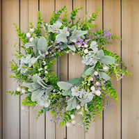 Artificial Eucalyptus and Lamb's Ear Spring Wreath for Door and Wall Decor