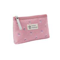Korean Style Floral Canvas Cosmetic Bag with Zipper, Portable Mini Pouch for Travel and Daily Use