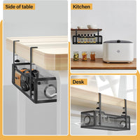 Under-Desk Cable Management Tray with Clamp-On Power Strip Holder for Office and Home