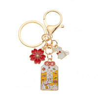 Japanese-style Sakura Peach Blossom Amulet Keychain for Couples, Lucky Charm Bag Pendant