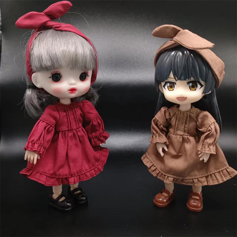 OB11 YMY 1/12 BJD Doll Dress GSC Vintage Style Wine Red Black Coffee Doll Clothes