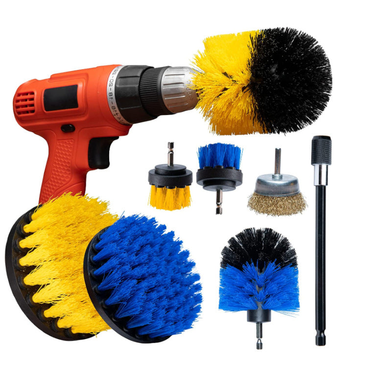 8-Piece Power Drill Brush Set with Extension Rod for Cleaning