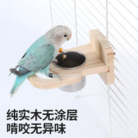 Wooden Bird Play Stand with Feeder Bowls for Parrots and Small Birds
