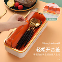 Luxury Dustproof Cutlery Storage Box with Lid and Drain for Kitchen Countertop