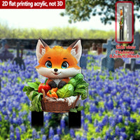 Acrylic Garden Stake with 2D Printed Fox and Vegetable Basket Design for Outdoor Decoration