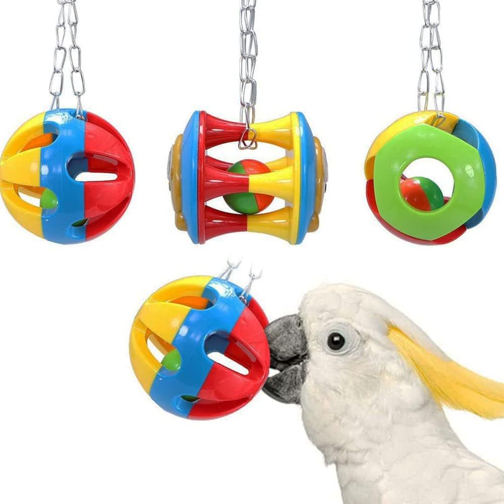 Bird Chew Toy Plastic Ball for Parrots and Small Birds, Sound-Making Cage Decoration