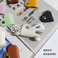Heart-Shaped Leather Cable Organizer Clips for Earphones and Data Cables