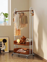 Stainless Steel Garment Rack with Wheels, Bedroom Clothes Hanger and Storage Shelf