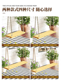 Outdoor Solid Wood Swing Seat for Patio Balcony Garden, Hanging Rope Chair