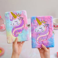 Kids Plush Unicorn Diary with Lock, Cartoon Notebook for Girls, Students, and Kindergarten Gifts