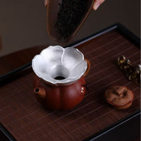 Yixing Zisha Petal Teapot Funnel with Silver Accents - Retro Tea Ceremony Accessory