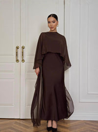 Women's Elegant Solid Color Dress with Shawl Set for Summer