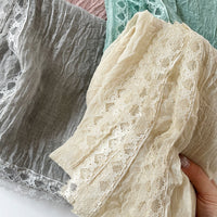 Summer Thin Cotton Linen Shawl Wrinkled Solid Color Sun Protection Scarf with Lace Trim