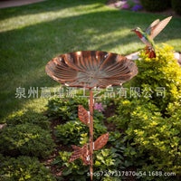 Garden Iron Art Bird Bath Feeder with Ground Stake for Outdoor Lawn Decor