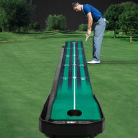 Golf Putting Green Practice Mat Set with Adjustable Slope and Ball Return