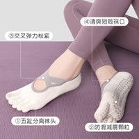 Women's Non-Slip Yoga Pilates Socks with Five Toes and Criss-Cross Straps