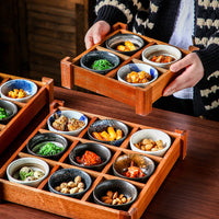 Japanese Style Wooden Divided Serving Platter Set with Deep Dishes
