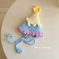 Pet Birthday Hat and Scarf Set for Small Dogs and Cats, Knitted Photo Prop