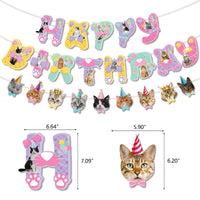 Cat Theme Birthday Party Decoration Set with Banner, Cake Toppers, and Balloons