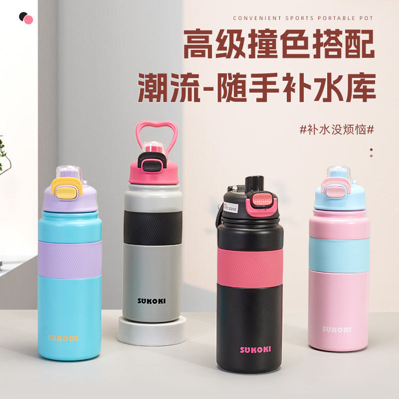 316 Stainless Steel Insulated Water Bottle with Handle and Straw, Large Capacity for Outdoor Sports