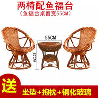 Rattan Woven Chair and Coffee Table Set, 3-Piece Balcony Single Natural Rattan Chair with Backrest, Real Rattan Swivel Chair