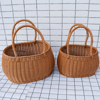 Hand-Woven Rattan Style Picnic Basket with Handle, Rectangular Fruit and Vegetable Storage Basket for Outdoor Use