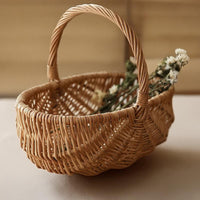 Handwoven Wicker Picnic Basket with Handle, Japanese Style Fruit Storage Basket