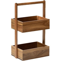 Wooden Desktop Cosmetic and Jewelry Storage Box with Double Layer for Vanity and Bedroom