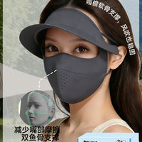 Summer UV Protection Full Face Mask with Ear Hooks and Brim, Breathable Ice Silk Sunshade