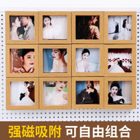 Magnetic Photo Frame for Refrigerator, Creative Wood Grain Picture Display