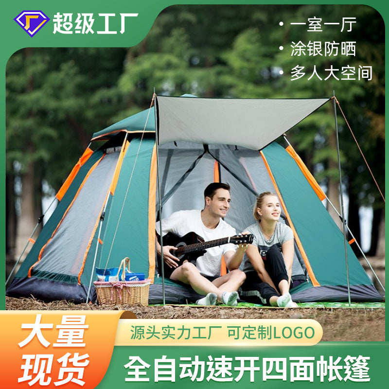 Automatic Pop-Up Beach Camping Tent for 3-4 People, Waterproof UV Protection