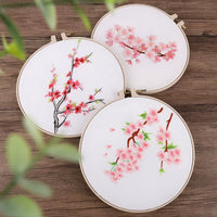 DIY Punch Embroidery Kit with Ribbon Silk Embroidery for Ancient Style Round Fan
