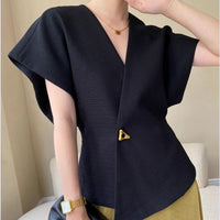 Asymmetric Lapel Vest Blazer with Single Button Closure