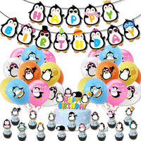 Penguin Theme Party Decoration Kit with Banner, Balloons, and Cake Toppers for Kids' Birthday