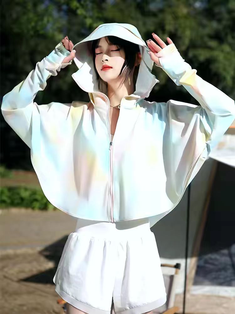 Women's UPF 50+ UV Protection Sun Cape with Ice Silk Fabric, Short Style