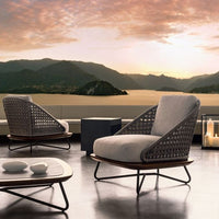 Outdoor Patio Wicker Sofa Set with Coffee Table, Nordic Style Fabric Cushions, All-Weather Garden Furniture