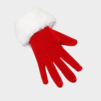 Christmas Velvet Short Gloves with Faux Fur Cuff for Parties and Performances