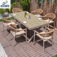 Outdoor Patio Dining Set, All-Weather Aluminum Rattan Woven Chairs and Plastic Wood Table Combination for Garden