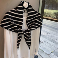 2025 Autumn/Winter Knitted Jacquard Striped Triangle Scarf Shawl Versatile Neck Warmer