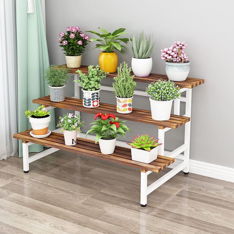 Multi-Tier Carbonized Wood Plant Stand for Indoor/Outdoor Use