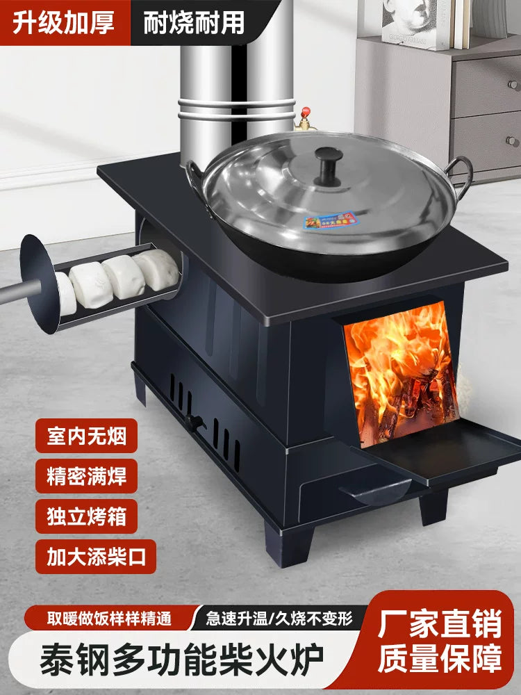 Portable Wood Burning Stove with Oven and Water Heater for Indoor/Outdoor Use
